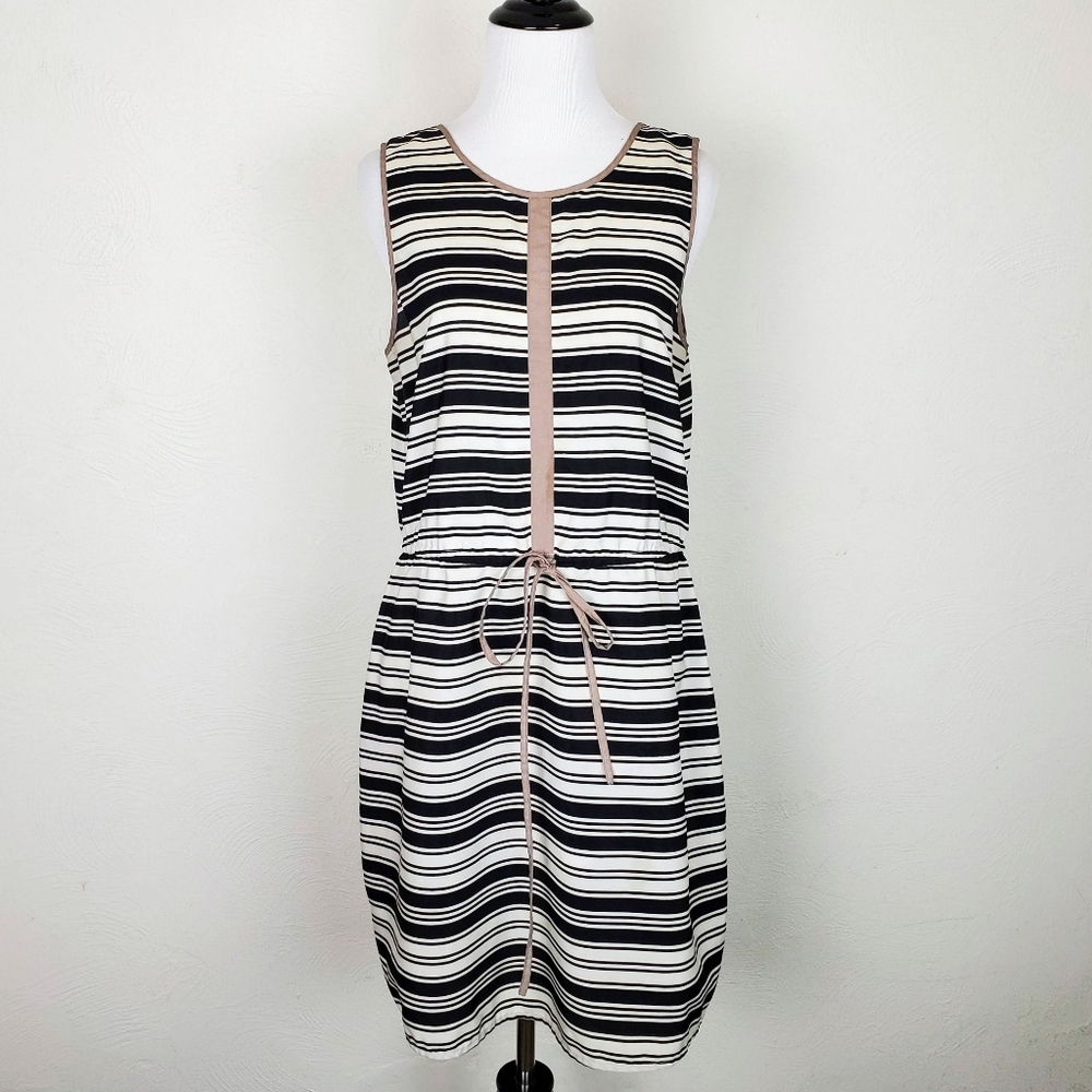 THML Stitch Fix Dress Striped Cream Black Tan Spring Summer Boho Neutral Beach